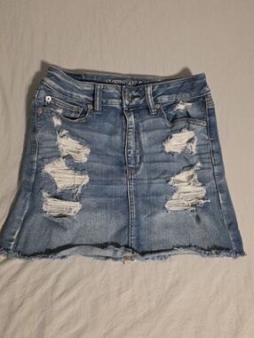 Distressed Light Blue Women’s Denim Skirt